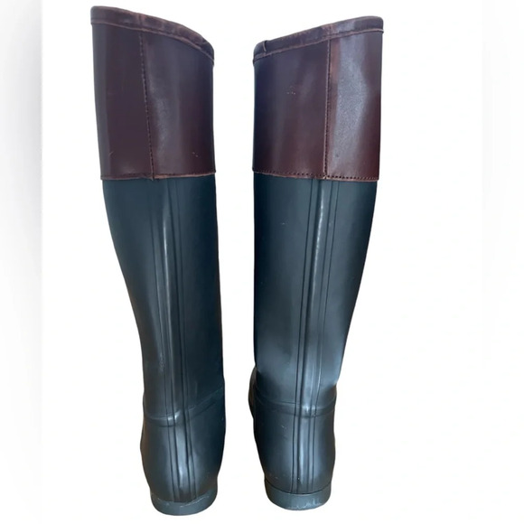 Tory Burch Navy Blue and Brown Knee-High Rain Boots Sz 10 - Picture 2 of 9